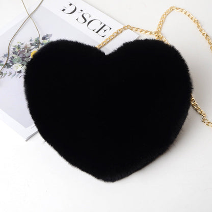 90s Classic Plush Heart Shoulder Bag Zipper Chain Purse