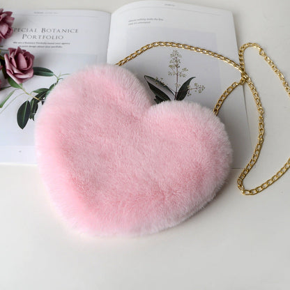 90s Classic Plush Heart Shoulder Bag Zipper Chain Purse
