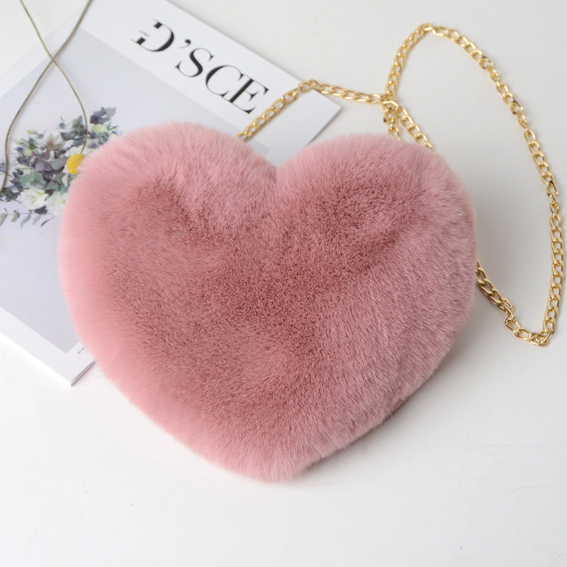 90s Classic Plush Heart Shoulder Bag Zipper Chain Purse