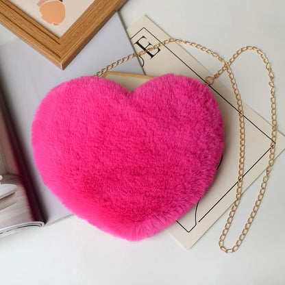 90s Classic Plush Heart Shoulder Bag Zipper Chain Purse