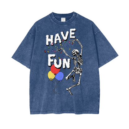 Fun Skeleton Unisex Oversize Snow Washed T-Shirt