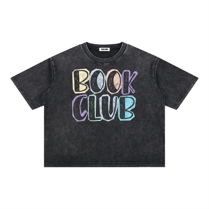 Book Club Mineral Wash Unisex Oversized Boxy Cotton T-Shirt