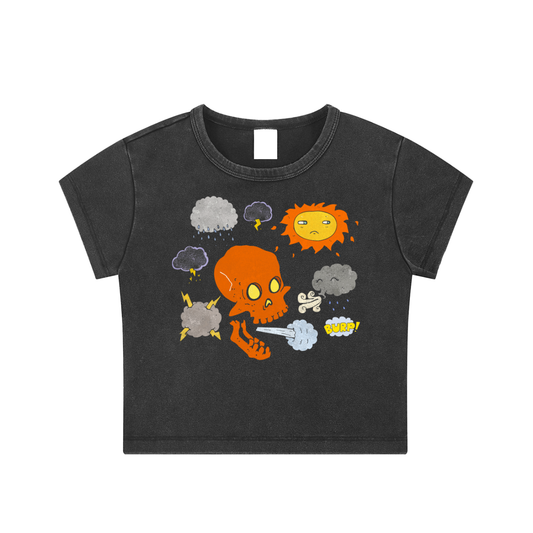 Skull Burp Snow Washed Crop Top