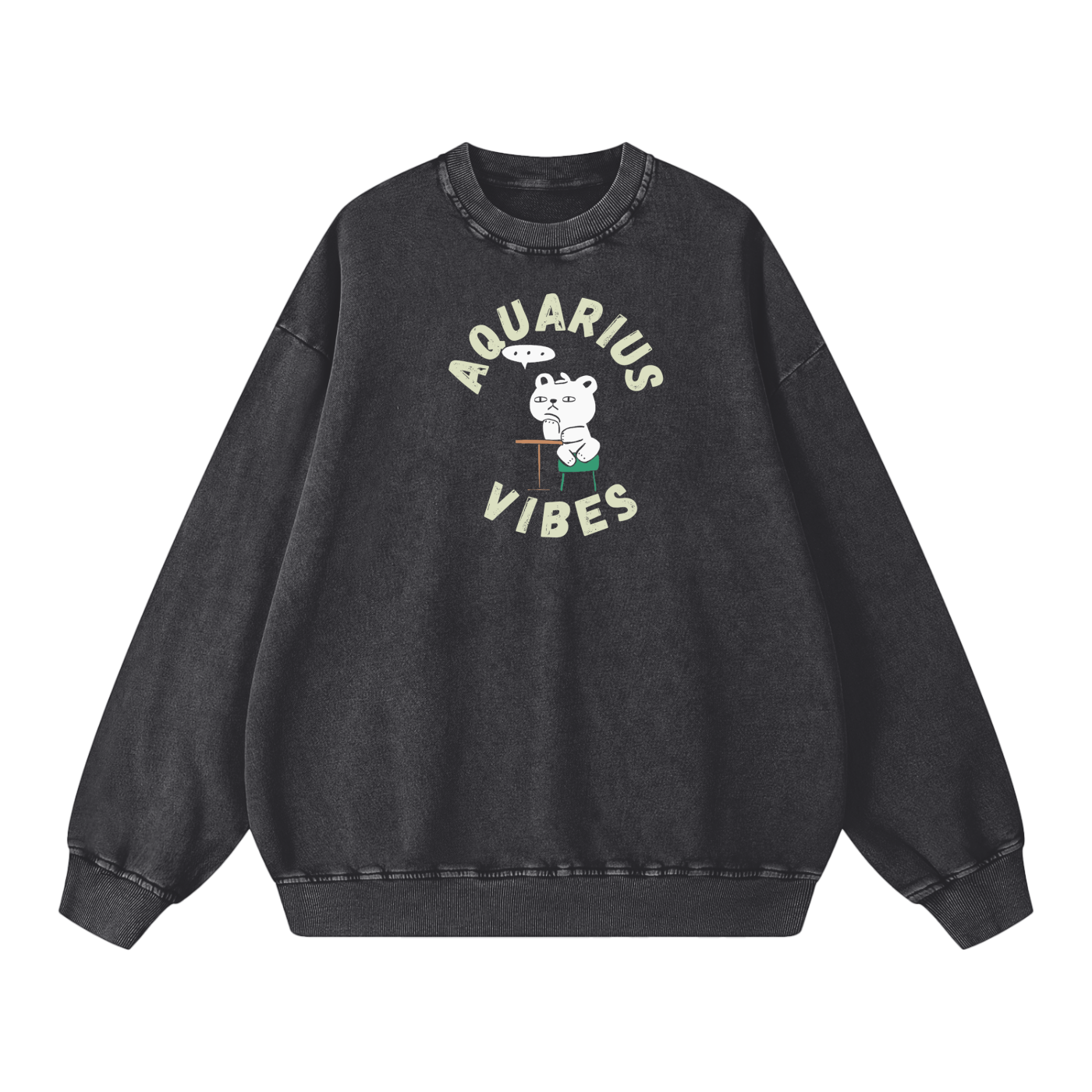 Zodiac Aquarius Bear Unisex Acid Wash Oversize Sweatshirt