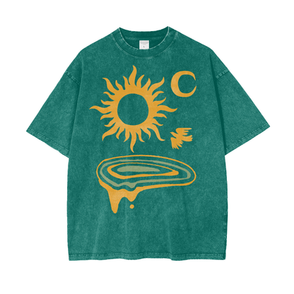 Sun Moon Land Unisex Oversize Snow Washed T-Shirt
