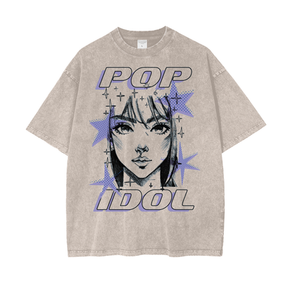 Anime Pop Idol Unisex Oversize Snow Washed T-Shirt